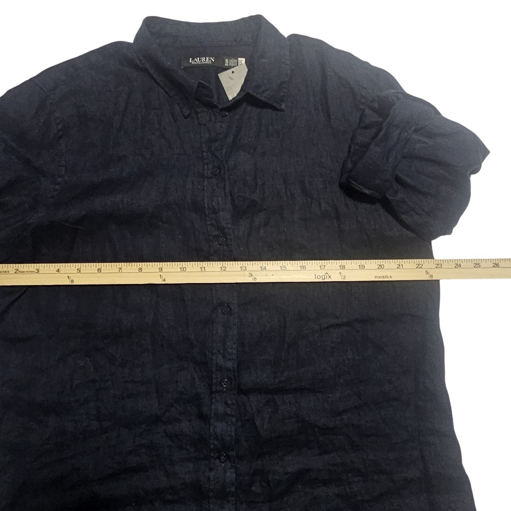 Lauren Ralph Lauren Relaxed Fit 100% Linen Roll Tab Sleeves Shirt Navy Women XL - Picture 11 of 13